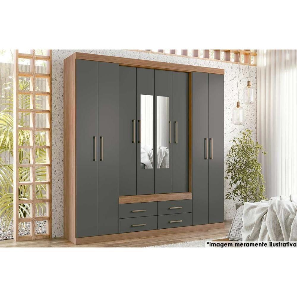 Guarda Roupa Casal 8 Portas E 4 Gavetas C- Espelho Nápoles Jatoba-grafitte - Santos Andirá - 1