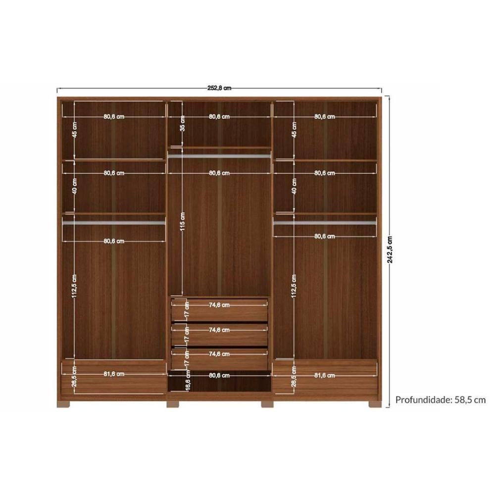 Guarda Roupa 6 Portas (2 Ripadas E 2 C- Espelho) E 5 Gavetas C- Pés Democrata Jatobá-areia - Santos Andirá - 8