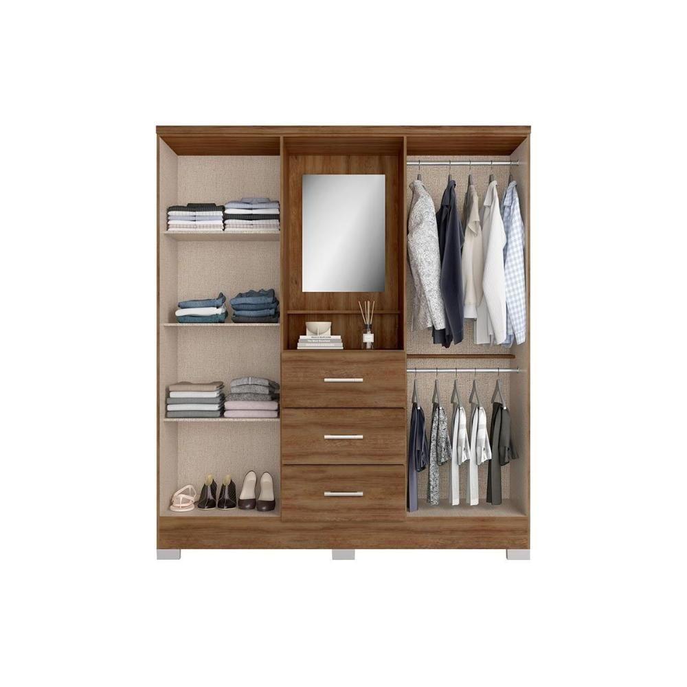 Guarda Roupa Solteiro 4 Portas E 3 Gavetas C- Espelho Roma 1181 C- Pés Freijo-off White - Carraro - 3