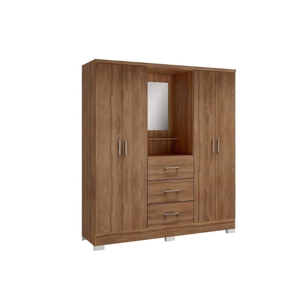 Guarda Roupa Solteiro 4 Portas E 3 Gavetas C- Espelho Roma 1181 C- Pés Freijo-off White - Carraro - 4