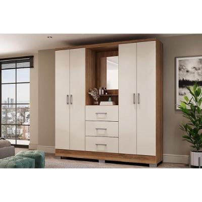 Guarda Roupa Solteiro Roma 1181 4 Portas de Correr 3 Gavetas Freijo-Off White MDP