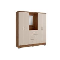 Guarda Roupa Solteiro 4 Portas E 3 Gavetas C- Espelho Roma 1181 C- Pés Freijo-off White - Carraro - 5