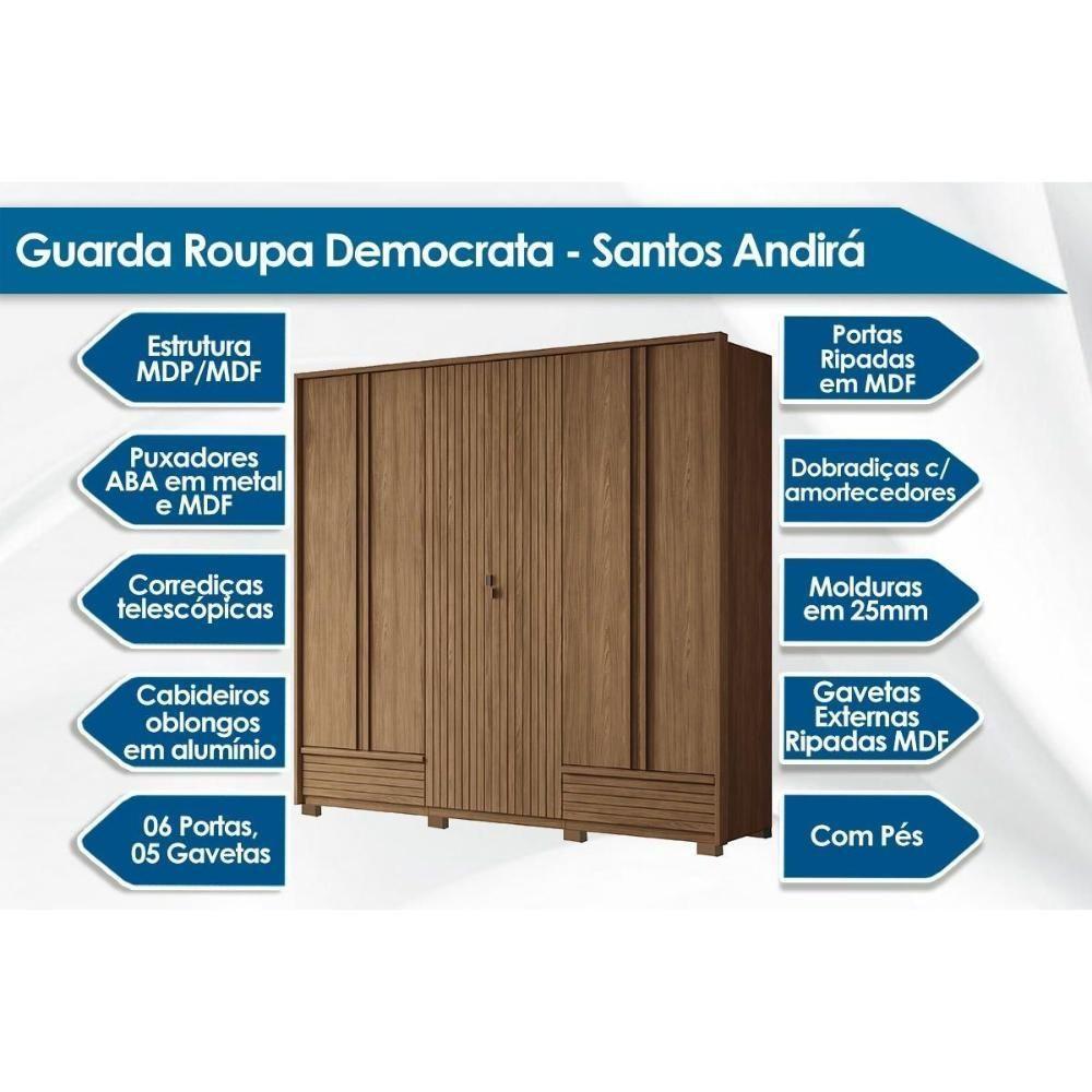 Guarda Roupa 6 Portas E 5 Gavetas C- Pés Democrata Jatobá - Santos Andirá - 2