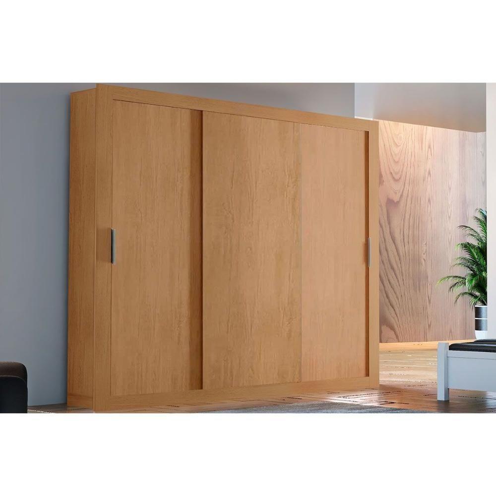 Guarda Roupa 3 Portas De Correr E 4 Gavetas Veneza Naturalle-ripado 3d - Rufato - 1