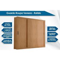 Guarda Roupa 3 Portas De Correr E 4 Gavetas Veneza Naturalle-ripado 3d - Rufato - 3