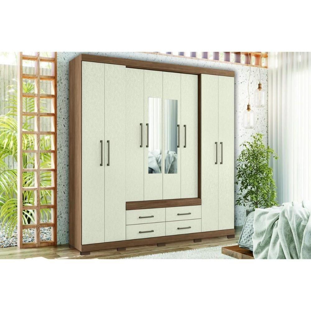 Guarda Roupa 8 Portas (2 C- Espelho) E 4 Gavetas C- Pés Nápoles Jatobá-areia - Santos Andirá - 1
