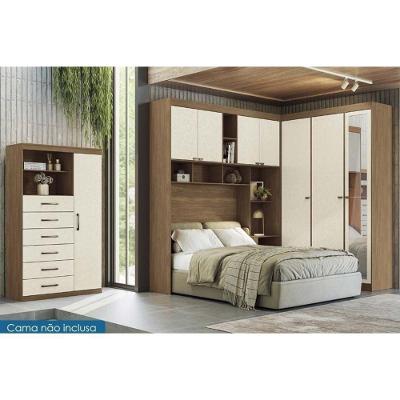 Quarto Casal Completo 2 Peças com Guarda Roupa QC92 7 Portas 4 Gavetas MDP Jatobá-Areia