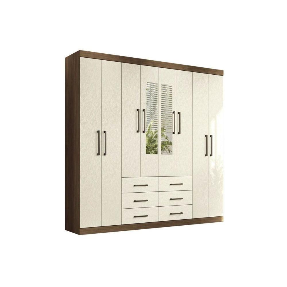 Guarda Roupa 8 Portas (2 C- Espelho) E 6 Gavetas C- Pés Liverpool Jatobá-areia - Santos Andirá - 1