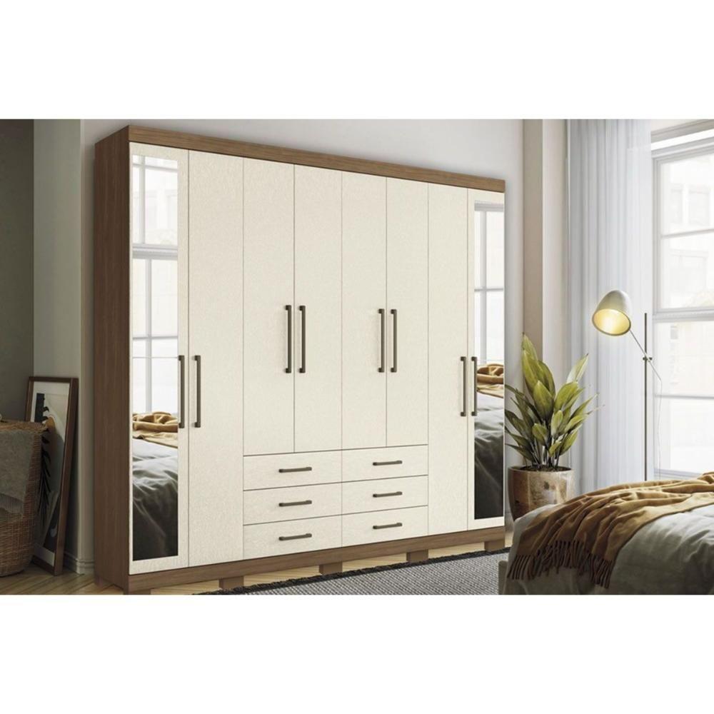 Guarda Roupa 8 Portas (2 C- Espelho) E 6 Gavetas C- Pés Master 8.6 Jatobá-areia - Santos Andirá - 1