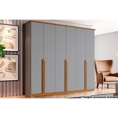 Guarda Roupa Casal Andréas 6 Portas 6 Gavetas Cinza-Nature MDF-MDP Henn