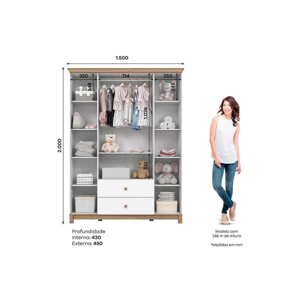Guarda Roupa Bebê Aconchego C- 4 Portas E 2 Gavetas Branco-jequitiba - Henn - 2