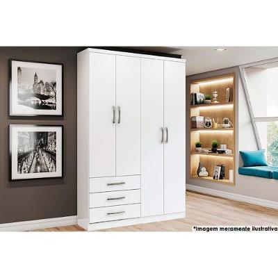 Guarda Roupa Solteiro Caju DA135 4 Portas 3 Gavetas Branco MDF-MDP Henn
