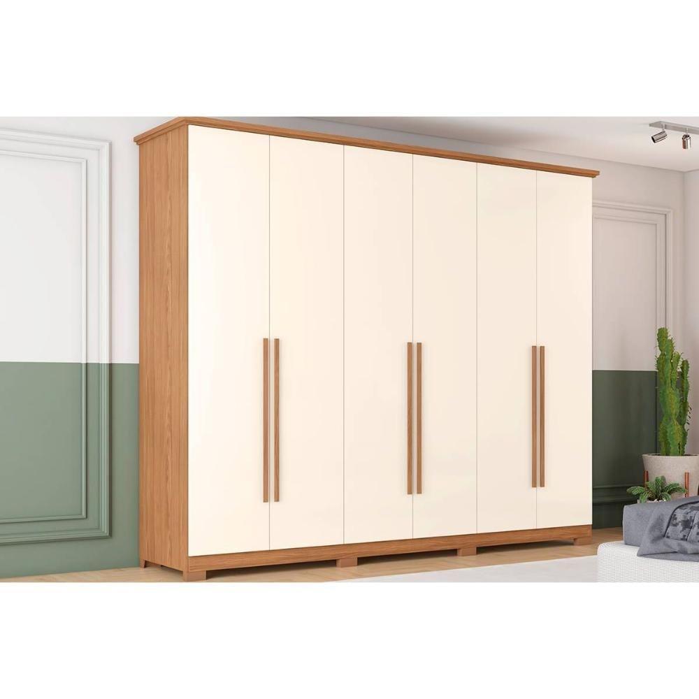 Guarda Roupa 6 Portas E 6 Gavetas C- Pés Leblon Nature-off White - Henn - 1