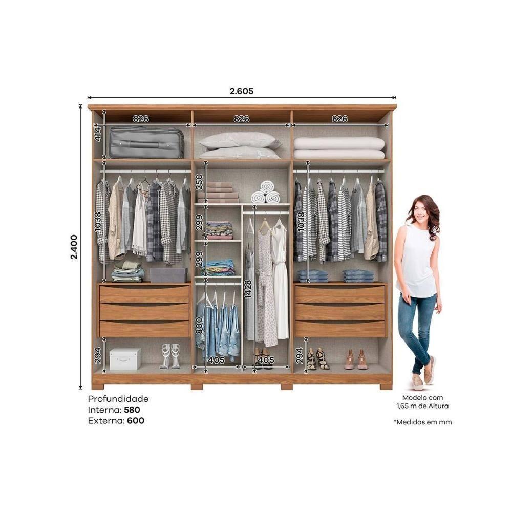 Guarda Roupa 6 Portas E 6 Gavetas C- Pés Leblon Nature-off White - Henn - 2