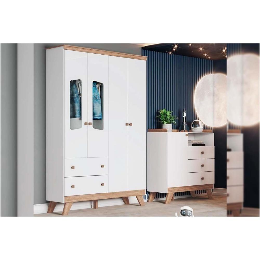 Quarto De Bebê Completo Confete 2 Peças (1 Guarda Roupa + 1 Cômoda) Qi66 Branco-jequitiba - Henn - 1