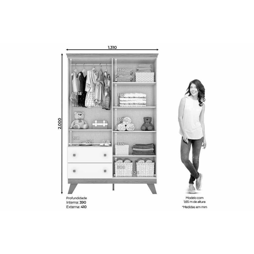 Quarto De Bebê Completo Confete 2 Peças (1 Guarda Roupa + 1 Cômoda) Qi66 Branco-jequitiba - Henn - 2