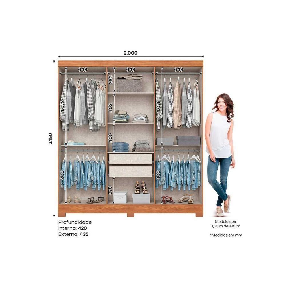 Guarda Roupa 6 Portas E 2 Gavetas C- Pés Briz B368 Nature-off White - Henn - 2