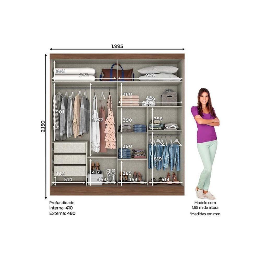 Guarda Roupa 2 Portas De Correr E 3 Gavetas Briz B352 Nature-off White - Henn - 2