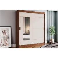 Guarda Roupa 2 Portas De Correr (1 C- Espelho) E 2 Gavetas Briz B66 Castanho-off White - Henn - 1