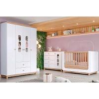 Quarto De Bebê Completo Aconchego 3 Peças (1 Guarda Roupa + 1 Berço + 1 Cômoda) Qi80 Branco-jequitiba - Henn - 1