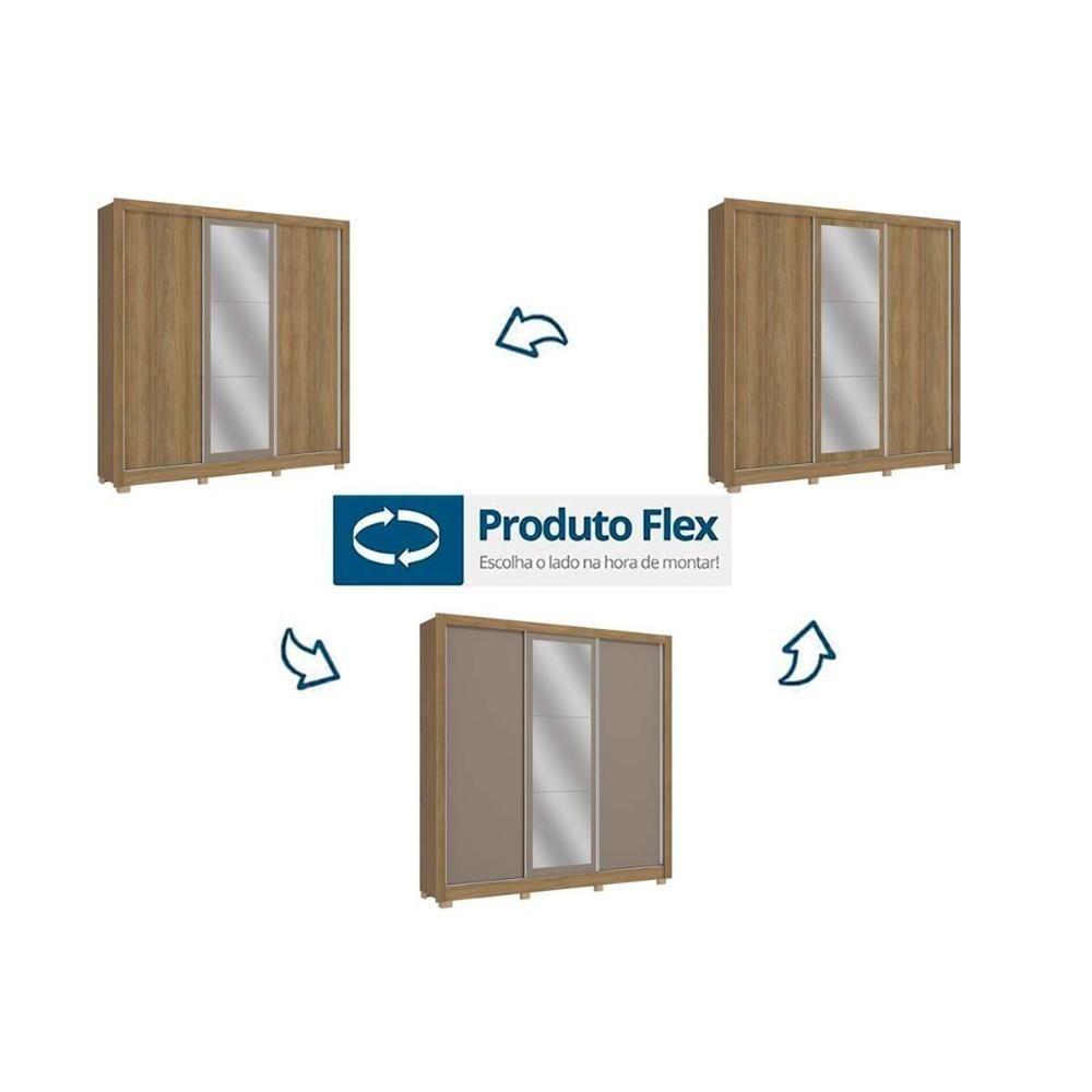 Guarda Roupa 3 Portas De Correr (1 C- Espelho) E 2 Gavetas C- Pés Cb01m570 Flex Nogueira-nogueira Ou Fendi - Kappesberg - 4