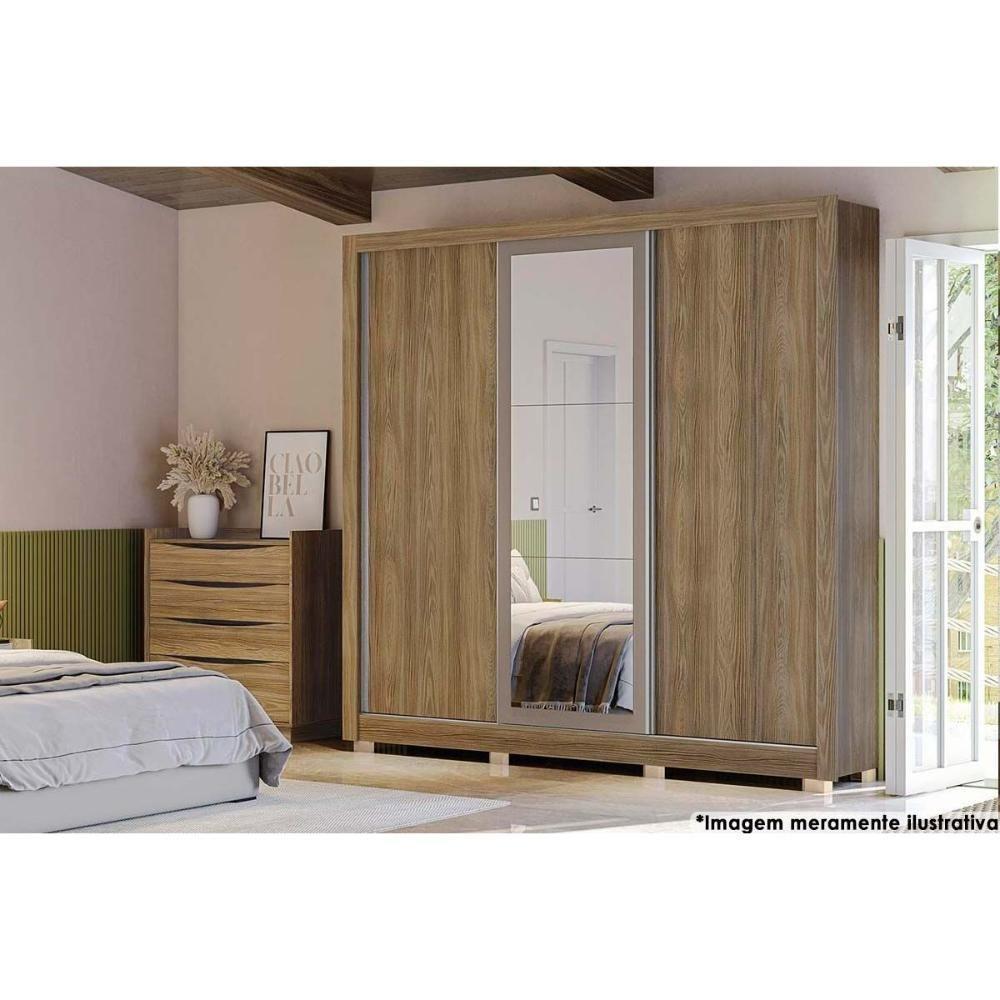 Guarda Roupa 3 Portas De Correr (1 C- Espelho) E 2 Gavetas C- Pés Cb01m570 Flex Nogueira-nogueira Ou Fendi - Kappesberg - 5