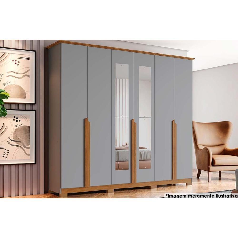 Guarda Roupa 6 Portas (2 C- Espelho) E 6 Gavetas C- Pés Andréas Cinza-nature - Henn - 1