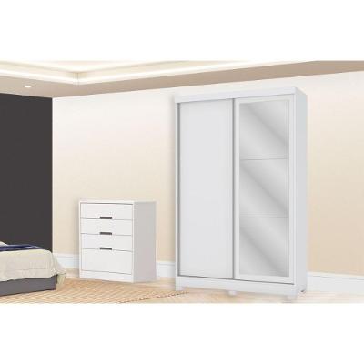 Guarda Roupa 2 Peças Solteiro e Closet Qc111 2 Portas de Correr 6 Gavetas Mdp Branco (Qc12)