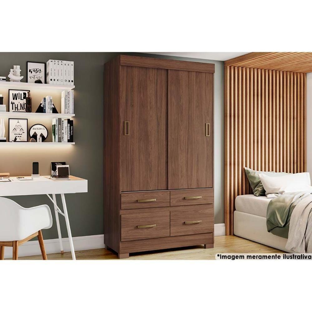 Guarda Roupa 2 Portas De Correr E 4 Gavetas C- Pés Briz Be25 Flex Castanho-castanho Ou Off White - Henn - 1