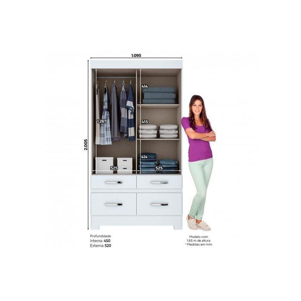 Guarda Roupa 2 Portas De Correr E 4 Gavetas C- Pés Briz Be25 Flex Castanho-castanho Ou Off White - Henn - 5