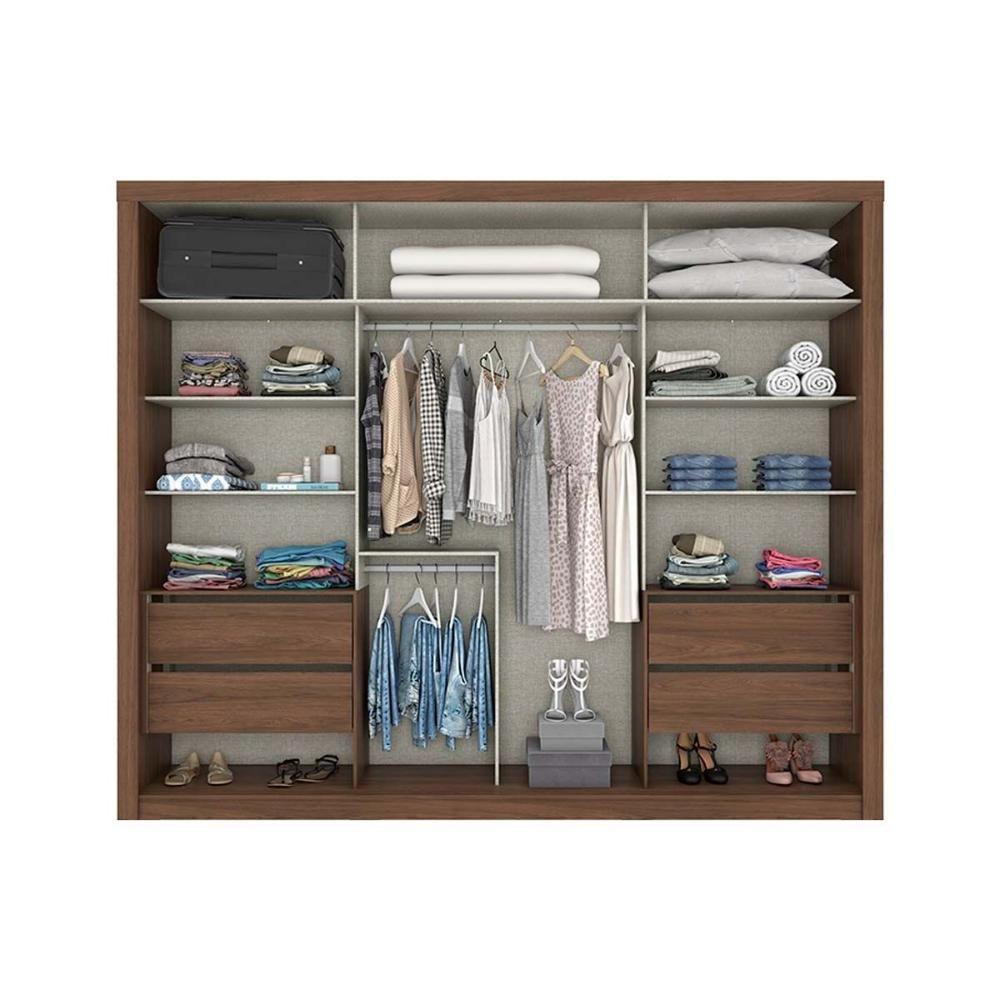 Guarda Roupa 2 Portas De Correr E 4 Gavetas Palace Castanho - Henn - 3