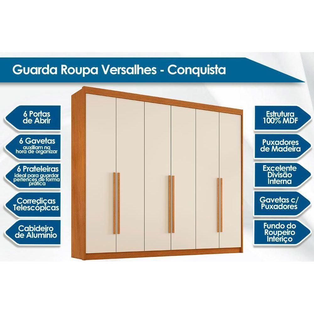 Guarda Roupa 6 Portas E 6 Gavetas Versalhes Cacau - Conquista - 2