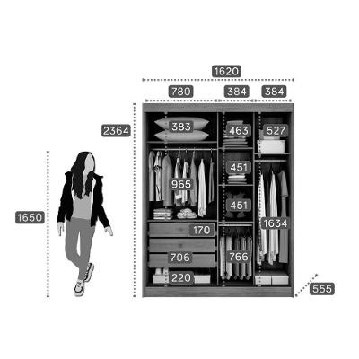 Guarda Roupa Solteiro Thor-Dante Plus 2 Portas de Correr 3 Gavetas Cumaru-Fendi MDF