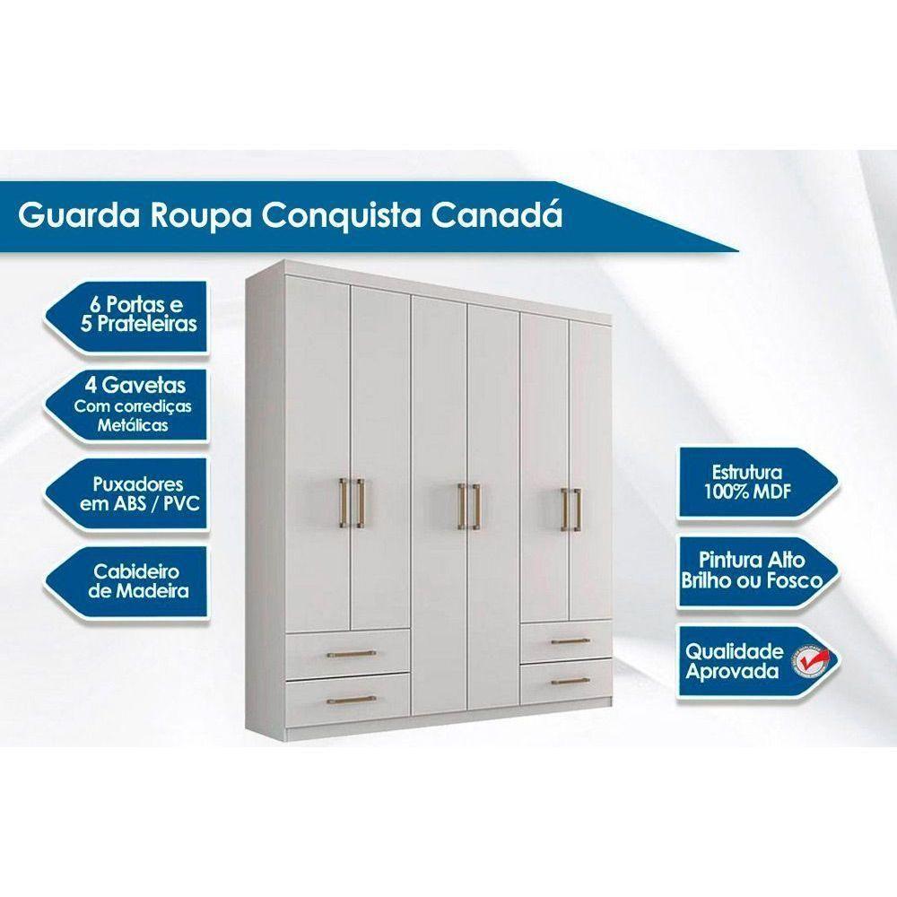 Guarda Roupa 6 Portas E 4 Gavetas C- Pés Canadá Plus Cacau - Conquista - 2