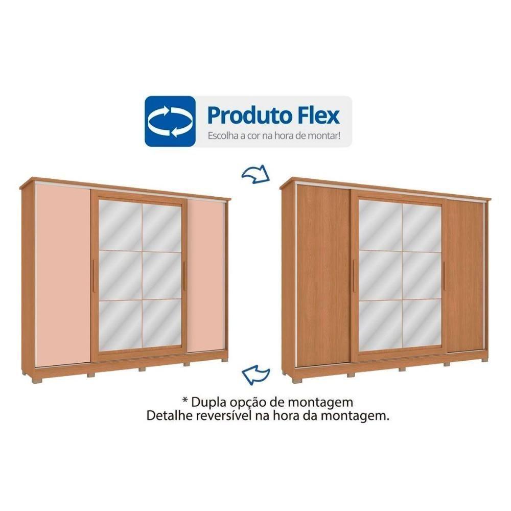 Guarda Roupa 4 Portas De Correr (2 C- Espelho) E 4 Gavetas C- Pés Cb01n565 Flex Canela-canela Ou Macadamia - Kappesberg - 3