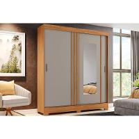 Guarda Roupa 2 Portas De Correr (1 C- Espelho) E 2 Gavetas C- Pés Briz B353 Nature-cinza - Henn - 1