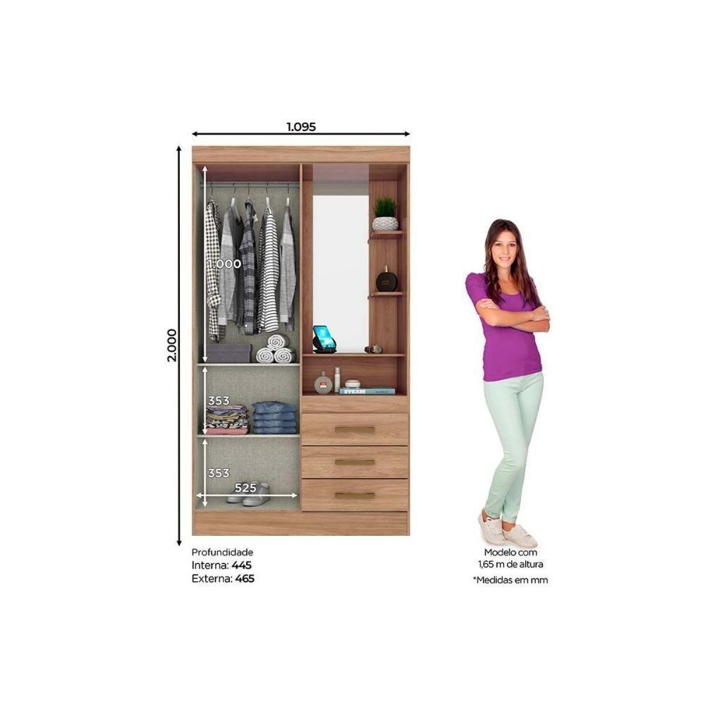 Guarda Roupa 2 Portas E 3 Gavetas C- 1 Espelho Briz B64 Branco - Henn - 3