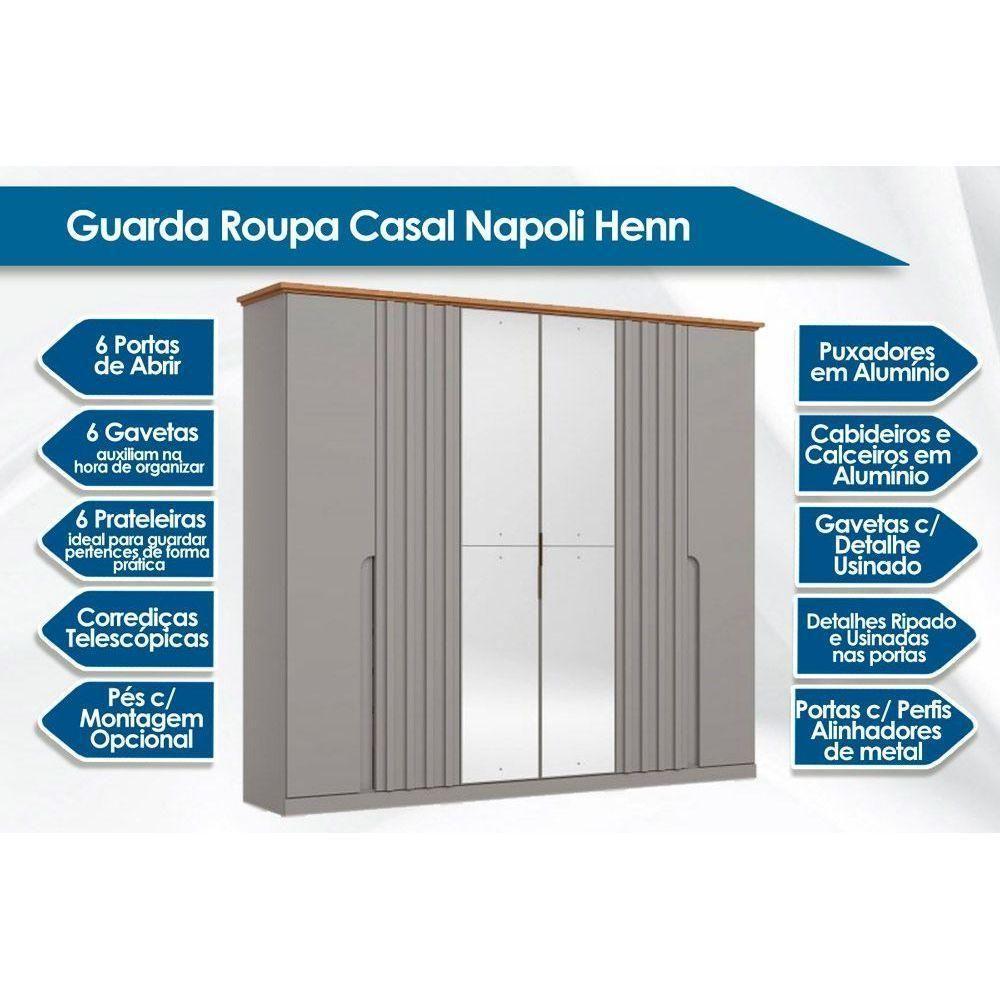 Guarda Roupa 6 Portas (2 C- Espelho) E 6 Gavetas Napoli Off White-nature - Henn - 2