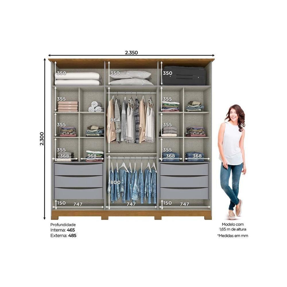 Guarda Roupa 6 Portas (2 C- Espelho) E 6 Gavetas C- Pés Andréas Nature-off White - Henn - 2