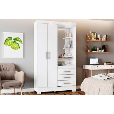 Guarda Roupa Solteiro Briz B64 2 Portas de Abrir 3 Gavetas Branco MDP Henn