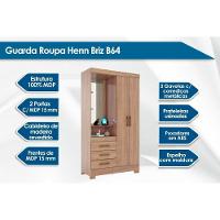 Guarda Roupa 2 Portas 3 Gavetas C- 1 Espelho E Pés Briz B64 Branco - Henn - 2