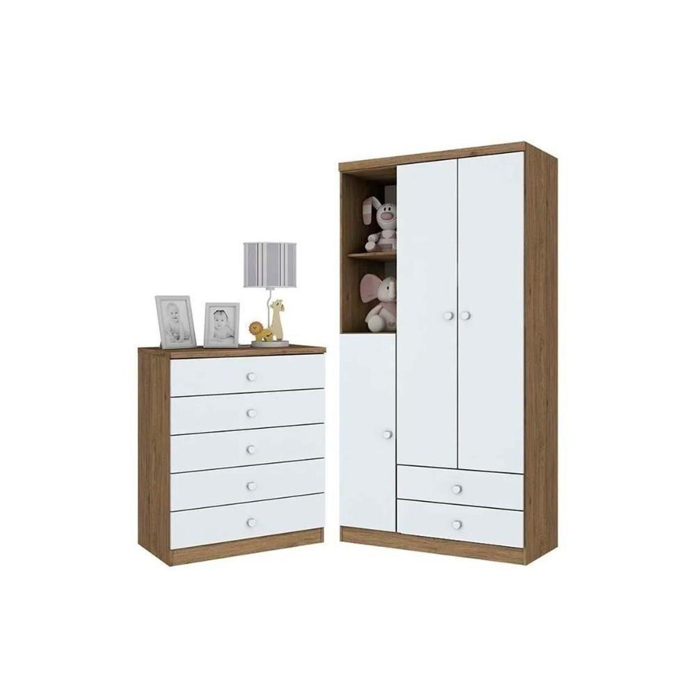 Quarto De Bebê Completo Bala De Menta 2 Peças (1 Guarda Roupa + 1 Cômoda) Qi93 Branco - Henn - 7
