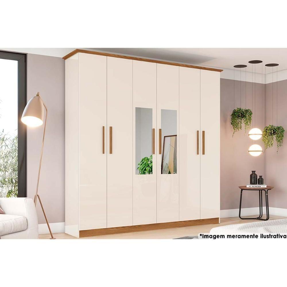 Guarda Roupa 6 Portas (2 C- Espelho) E 3 Gavetas Cover Off White-nature - Henn - 1