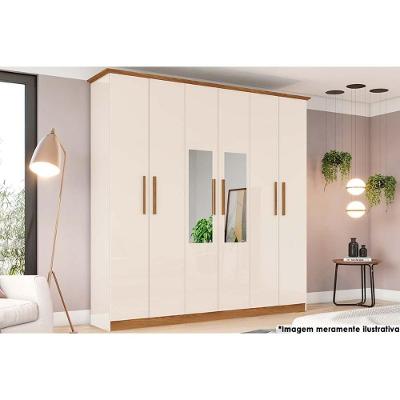 Guarda Roupa Casal Cover 6 Portas c Espelho 3 Gavetas Off White-Nature Henn