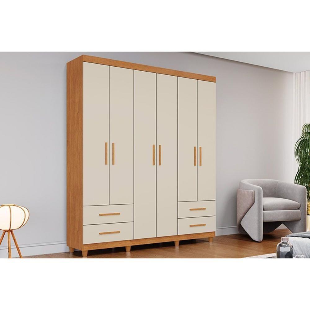 Guarda Roupa 6 Portas E 4 Gavetas C- Pés Canadá Plus Cinamomo-off White - Conquista - 1