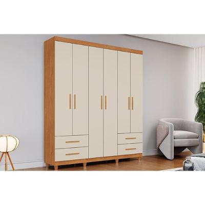Guarda Roupa Solteiro Canadá Plus 6 Portas de Abrir 4 Gavetas Cinamomo-off White