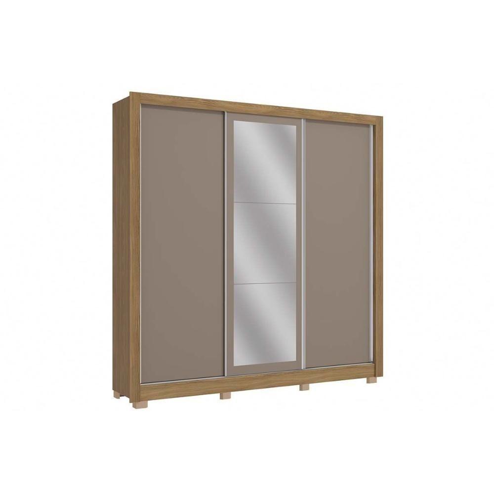 Guarda Roupa 3 Portas De Correr (1 C- Espelho) E 3 Gavetas C- Pés Cb04m570 Flex Nogueira-nogueira Ou Fendi - Kappesberg - 1