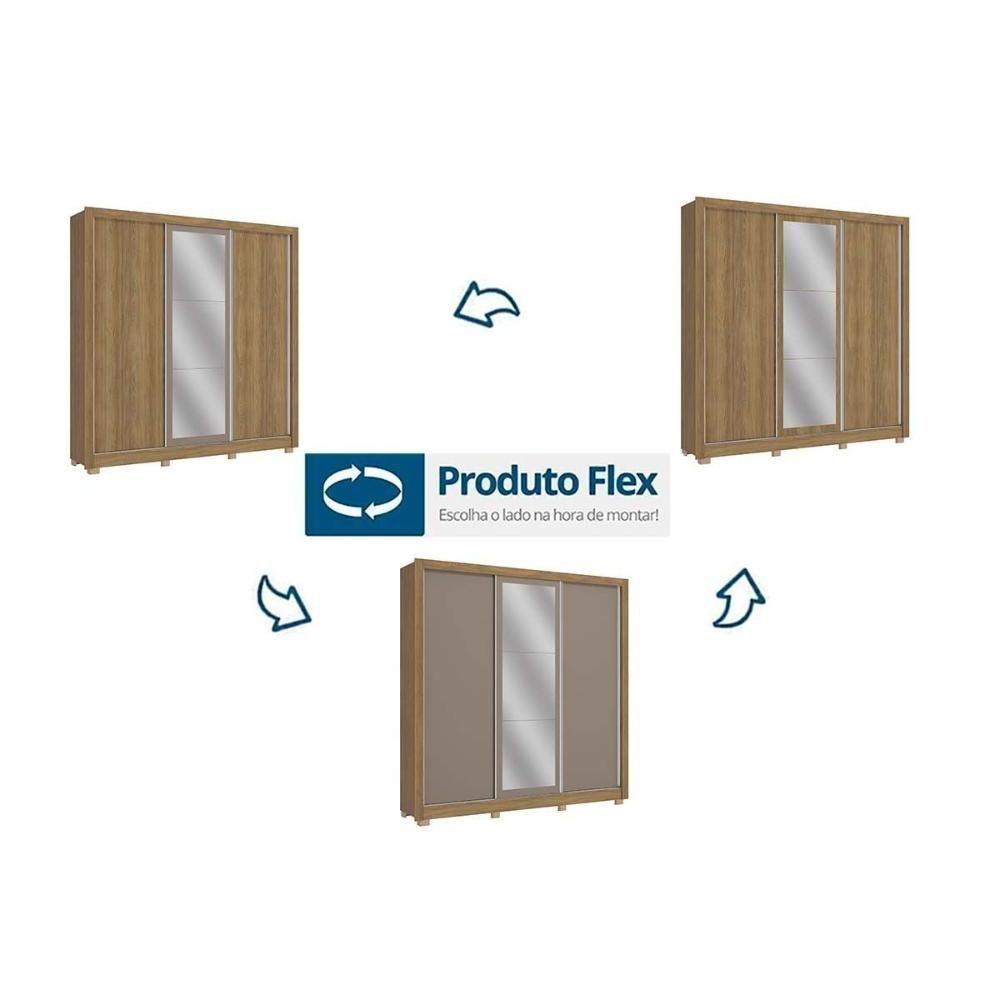 Guarda Roupa 3 Portas De Correr (1 C- Espelho) E 3 Gavetas C- Pés Cb04m570 Flex Nogueira-nogueira Ou Fendi - Kappesberg - 2