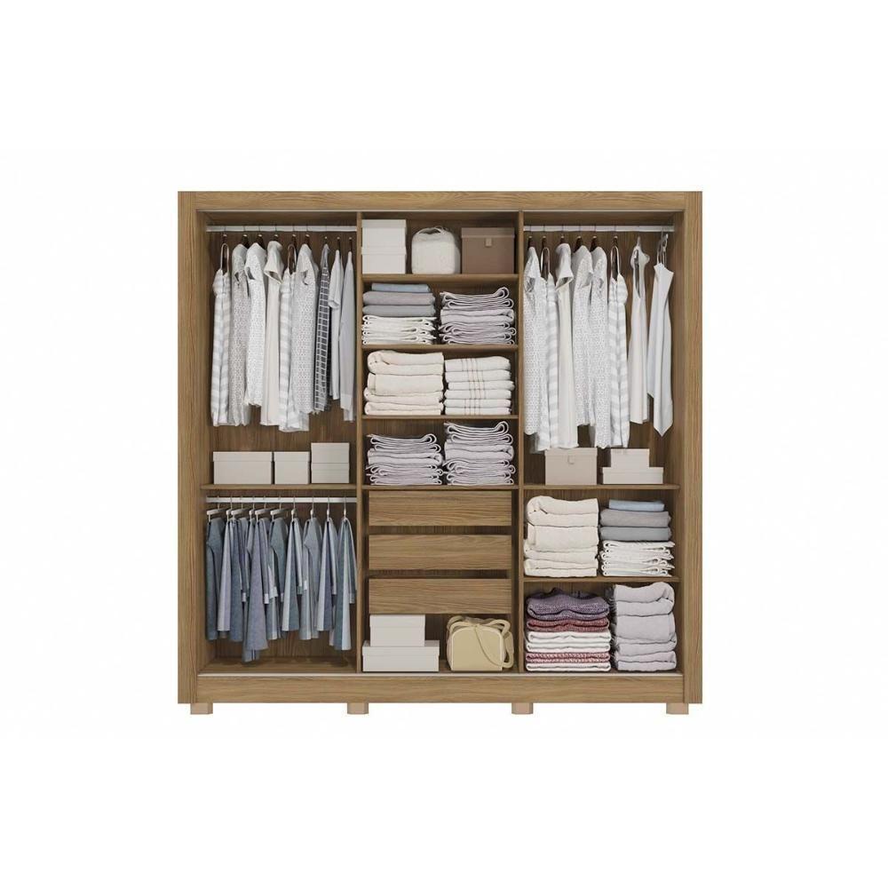 Guarda Roupa 3 Portas De Correr (1 C- Espelho) E 3 Gavetas C- Pés Cb04m570 Flex Nogueira-nogueira Ou Fendi - Kappesberg - 4