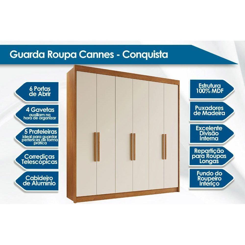 Guarda Roupa 6 Portas E 4 Gavetas Cannes Cinamomo-off White - Conquista - 2